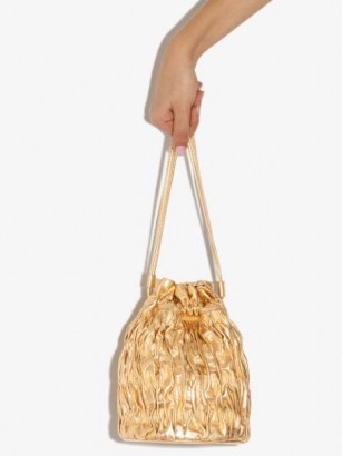 GANNI metallic ruched mini bag ~ small gold drawstring bags - flipped