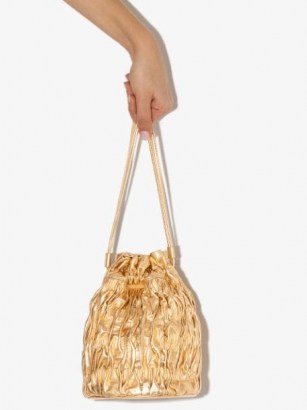 GANNI metallic ruched mini bag ~ small gold drawstring bags