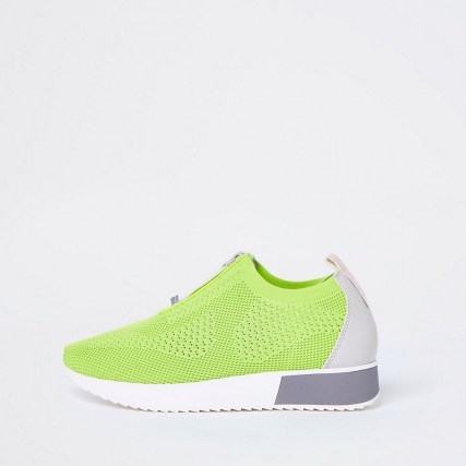 RIVER ISLAND Green knitted runner trainers / bright knit sneakers / sports shoes - flipped