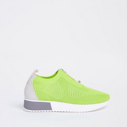 RIVER ISLAND Green knitted runner trainers / bright knit sneakers / sports shoes
