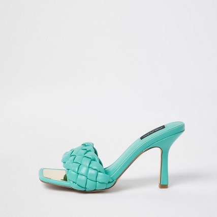 RIVER ISLAND Green wide fit woven mule / quilted mules - flipped