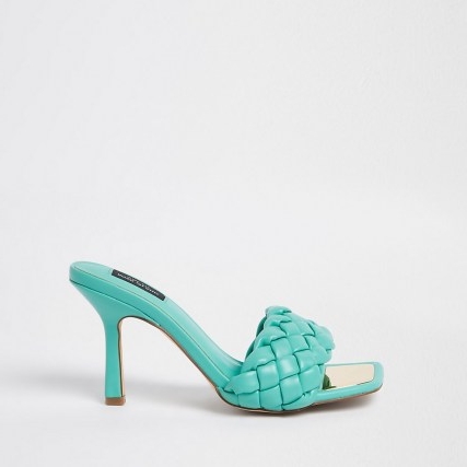 RIVER ISLAND Green wide fit woven mule / quilted mules