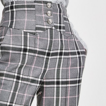 RIVER ISLAND Grey check corset waist cigarette trousers / checked slim fit pants / high waisted