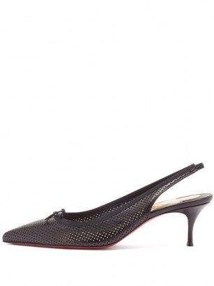 CHRISTIAN LOUBOUTIN Hall Sling 55 perforated-leather slingback pumps in black ~ elegant point toe slingbacks ~ classic footwear