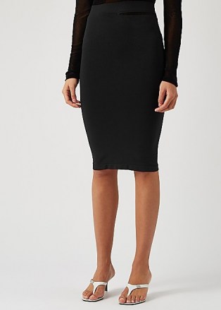 HELMUT LANG Black cut-out pencil skirt | fitted stretch jersey skirts - flipped