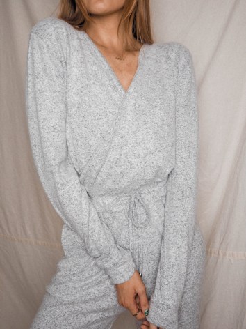 Style Cheat HONOR GREY KNITTED WRAP JUMPSUIT | all-in-one loungewear | jumpsuits | knitwear - flipped