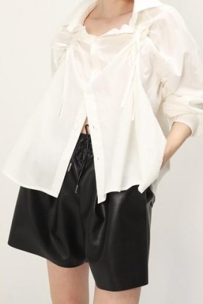 storets Makayla Ruched Puff Shirt | white contemporary shirts | gathered detail fashion - flipped