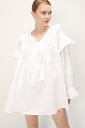 storets Sydney Babydoll Dress | voluminous white dresses | fashion with volume | ruffle front - flipped