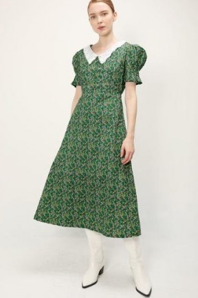 storets Alaia Lace Collar Floral Dress | green floral vintage style dresses | retro fashion | ditsy prints - flipped