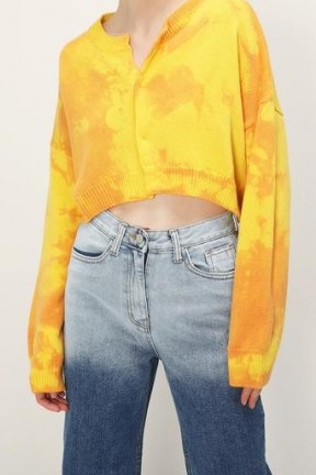storets Elise Tie Dye Cropped Cardigan | bright knitwear | yellow button-up cardigans | crop hem cardi - flipped