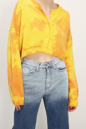 storets Elise Tie Dye Cropped Cardigan | bright knitwear | yellow button-up cardigans | crop hem cardi