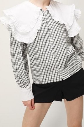 storets Brooklynn Ruffle Collar Accent Blouse / checked blouses with oversized collars - flipped