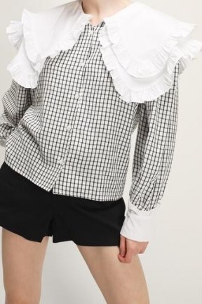 storets Brooklynn Ruffle Collar Accent Blouse / checked blouses with oversized collars