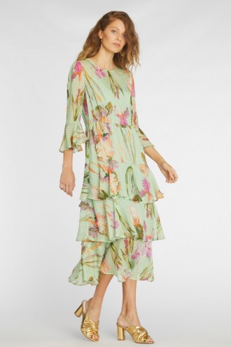 gorman IRIS UPON A DRESS / feminine mint-green floral tiered dresses / spring and summer occasion wear - flipped