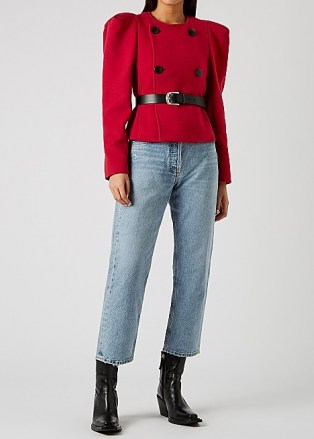 ISABEL MARANT Fileali red double-breasted wool-blend jacket | boxy puff sleeve jackets - flipped