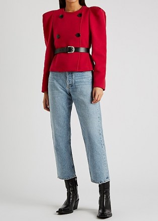 ISABEL MARANT Fileali red double-breasted wool-blend jacket | boxy puff sleeve jackets
