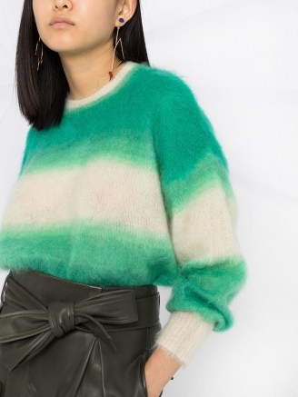 Isabel Marant Étoile Drussell Sweater | green and cream mohair-blend sweaters - flipped