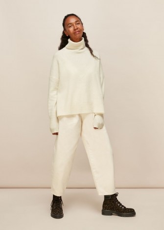 Whistles ROLL NECK WOOL KNIT IVORY | neutral high neck sweater - flipped