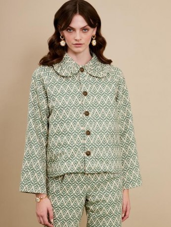 sister jane Wonderland Tapestry Jacket – green oversized collar jackets - flipped