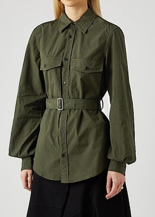 JW ANDERSON Dark green belted cotton shirt ~ utility style shirts - flipped