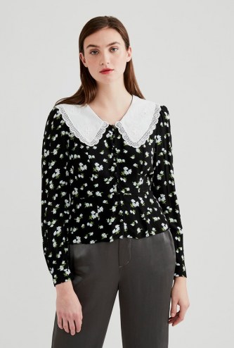 GHOST KALA BLOUSE Mono Rose / monochrome oversized collar blouses / floral - flipped