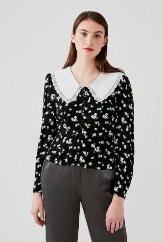 GHOST KALA BLOUSE Mono Rose / monochrome oversized collar blouses / floral