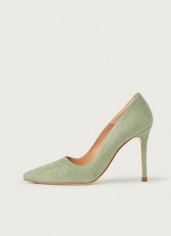 L.K. BENNETT KATIE SOFT GREEN SUEDE COURTS / high heel court shoes - flipped