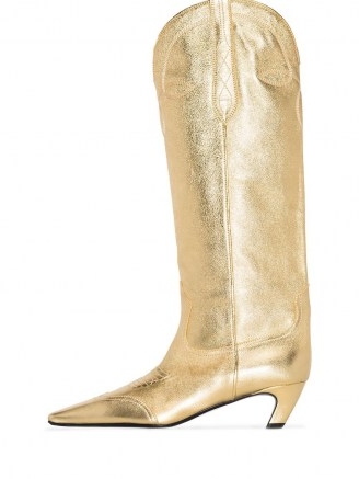 Khaite Dallas 50mm Western boots ~ metallic gold leather low heel boot