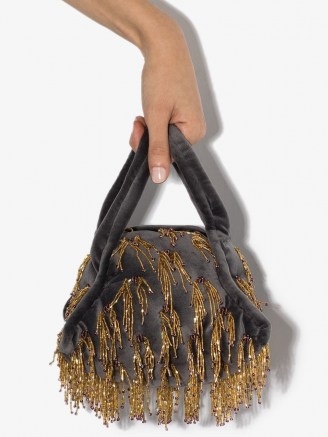 Khaore beaded fringe detailed handbag ~ small grey bead embellished bags - flipped