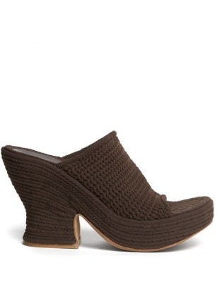 BOTTEGA VENETA Knitted-mesh platform mules ~ chunky chocolate-brown platforms - flipped