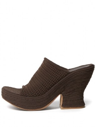 BOTTEGA VENETA Knitted-mesh platform mules ~ chunky chocolate-brown platforms