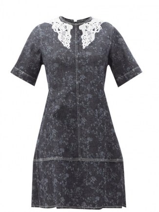 CHLOÉ Lace-collar floral-print denim mini dress ~ short sleeve A-line dresses