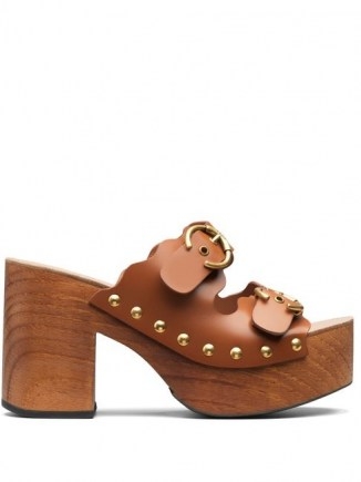 CHLOÉ Lauren buckled-strap leather clogs ~ 70s chunky sandals ~ vintage look footwear ~ retro platforms - flipped