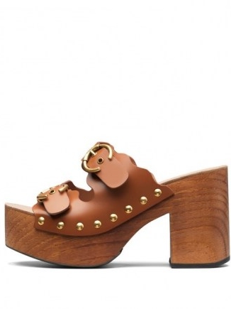 CHLOÉ Lauren buckled-strap leather clogs ~ 70s chunky sandals ~ vintage look footwear ~ retro platforms
