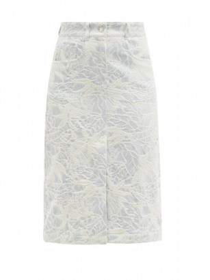 MSGM Leaf-jacquard denim skirt / front vent skirts