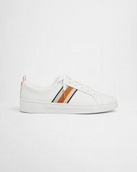 TED BAKER BAILY Leather metallic detail webbing trainers / white low top sneakers