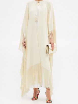 TALLER MARMO Lee fringed crepe cape in Ivory / long capes - flipped