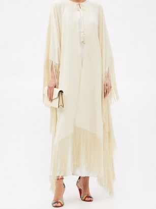 TALLER MARMO Lee fringed crepe cape in Ivory / long capes