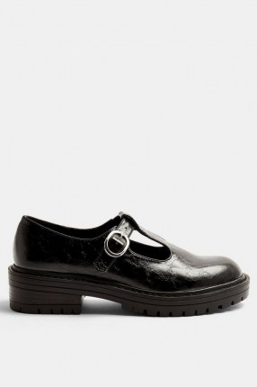TOPSHOP LEONARD Black Chunky T Bar Shoes / thick sole t-bars - flipped