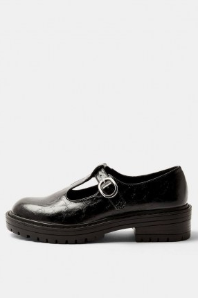 TOPSHOP LEONARD Black Chunky T Bar Shoes / thick sole t-bars
