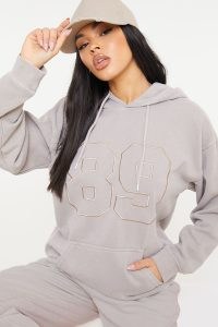LORNA LUXE “NO. 89” TAUPE HOODIE | slogan pullover hoodies | celebrity inspired fashion