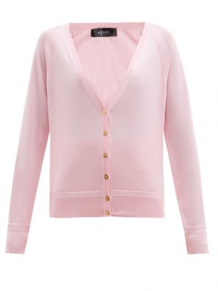 VERSACE Pink Medusa-button jersey cardigan / designer V-neck cardigans