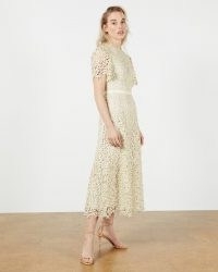 TED BAKER ALDORRA Midi Lace Dress in Natural ~ floral overlay dresses