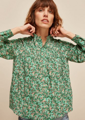 WHISTLES HEATH FLORAL PRINT TOP / green high neck tops - flipped