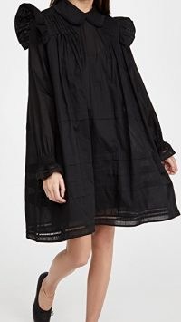 MUNTHE Trancas Dress – black vintage style dresses – ruffle shoulders
