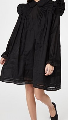 MUNTHE Trancas Dress – black vintage style dresses – ruffle shoulders - flipped
