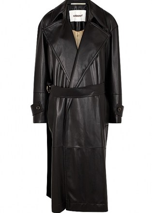 NANUSHKA Amal black faux leather trench coat ~ longline oversized lapel coats - flipped