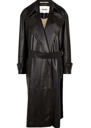NANUSHKA Amal black faux leather trench coat ~ longline oversized lapel coats