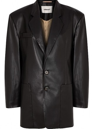 NANUSHKA Evan black faux leather blazer – padded shoulder vegan blazers - flipped