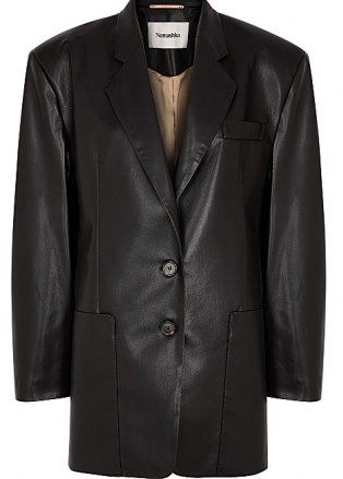 NANUSHKA Evan black faux leather blazer – padded shoulder vegan blazers